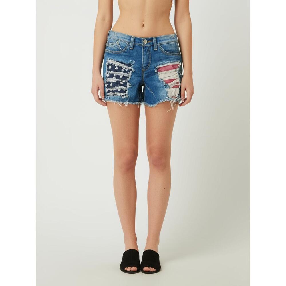 ROCK & REPUBLIC Womens Denim Shorts Size 2 Blue Distressed American Flag - Picture 3 of 12